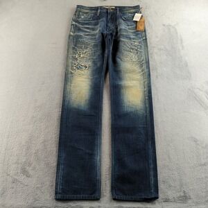 Guess Lincoln Jeans Mens 32x33 Blue Dark Wash Distressed Faded Slim Straight